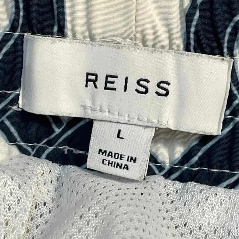 Reiss Men's Black Chain Print Geometric Drawstring Beach Bermuda Swim Shorts L